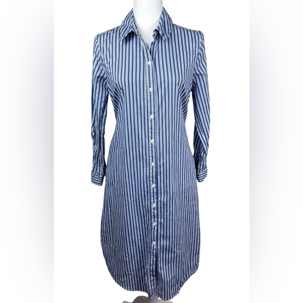 Kate and Lily Midi Shirt Dress Blue White Striped Button Front 8 - Picture 5 of 6